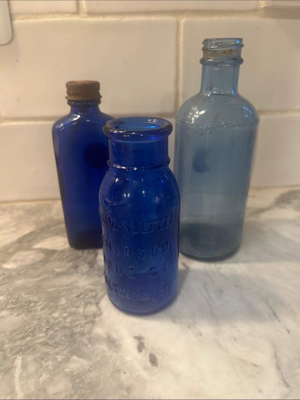 Blue Vintage Glass APATHARY Trio - Decorative Home Accent